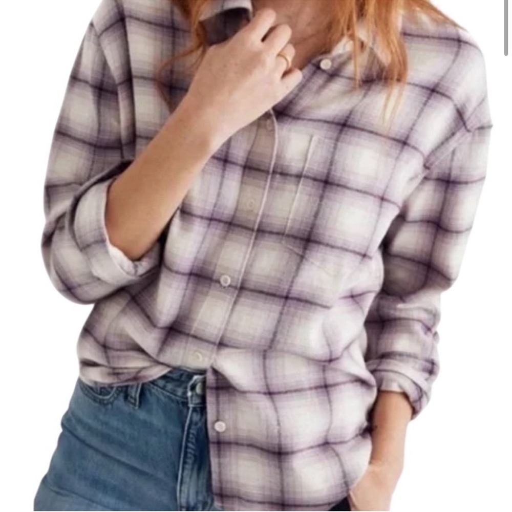 Madewell Purple Plaid Button-Up Shirt Size S